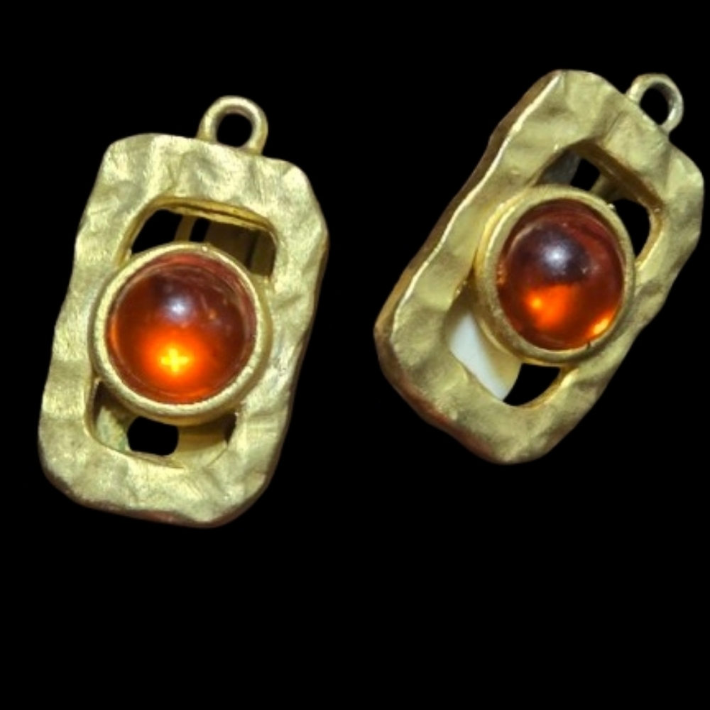 Recovered gold-toned clip-on earrings with orange, translucent stone 20